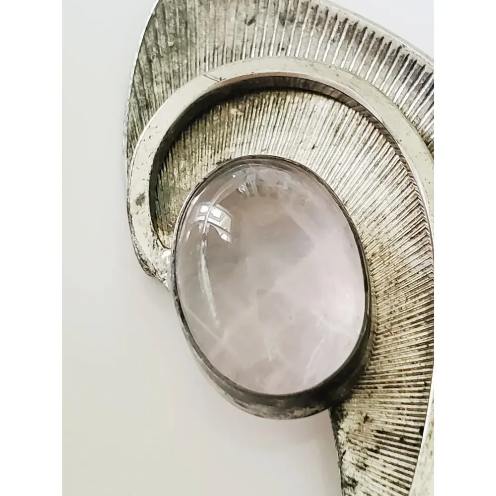 Vintage Sterling Silver Rose Quartz Brooch